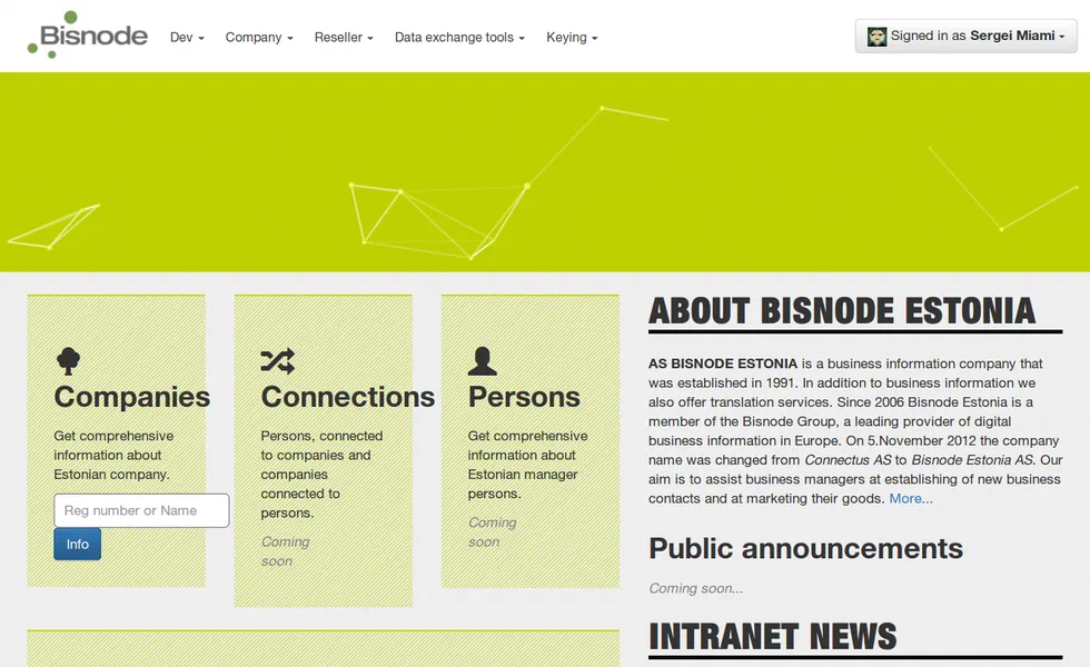 Bisnode Estonia Intranet