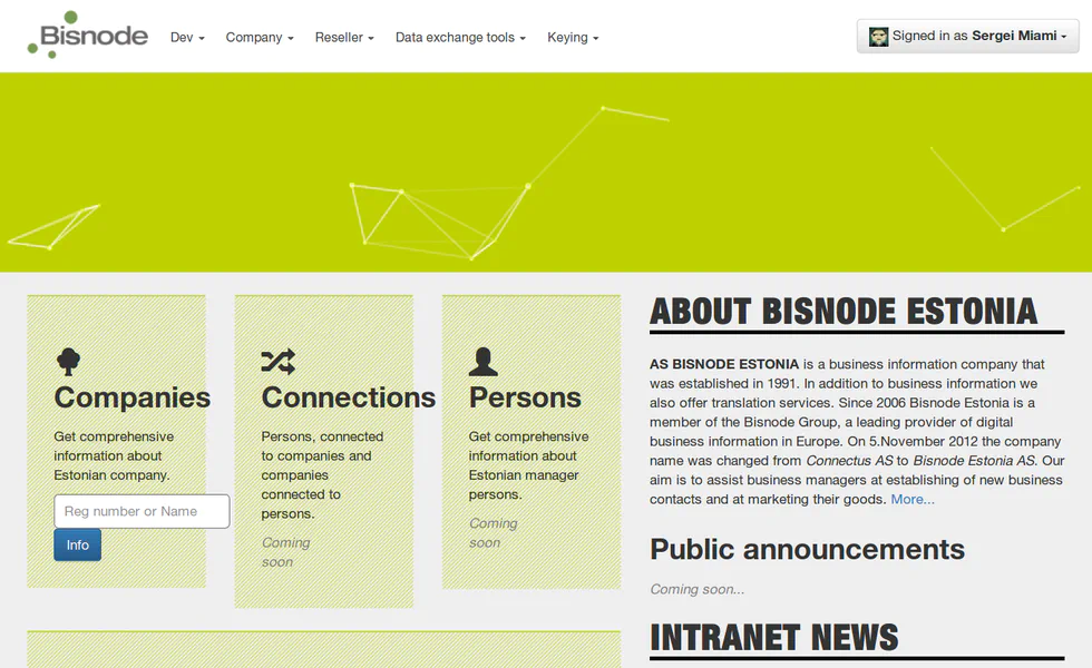 Bisnode Estonia Intranet